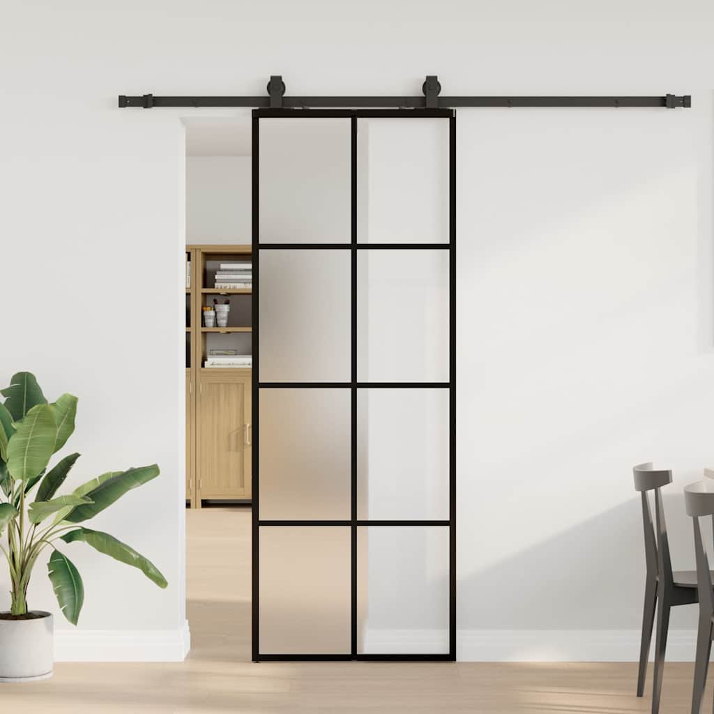 Puerta Corredera 76x205 cm ESG Vidrio Transparente y Negro