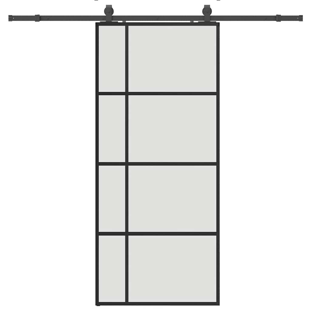 Puerta corredera con set herrajes negro 90x205 cm vidrio ESG