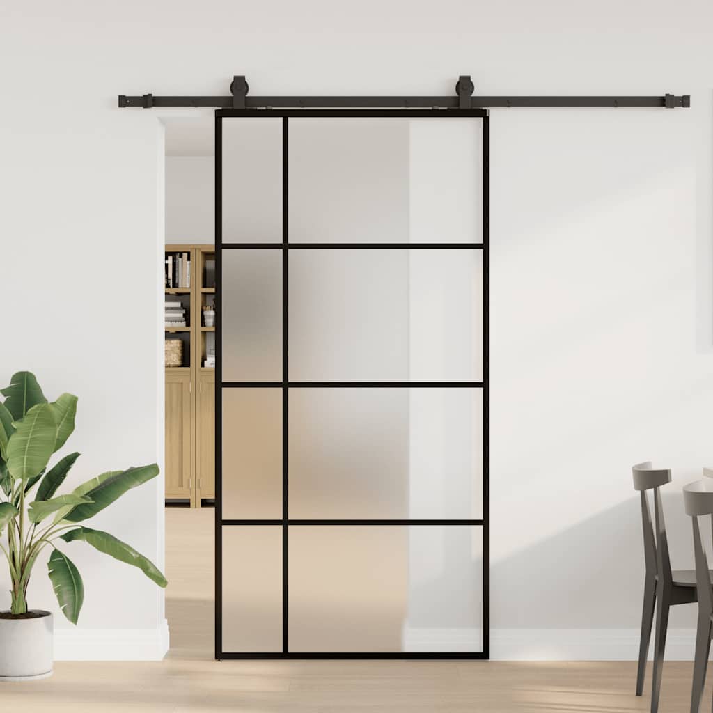 Puerta corredera set herrajes negra 102,5x205 cm ESG vidrio