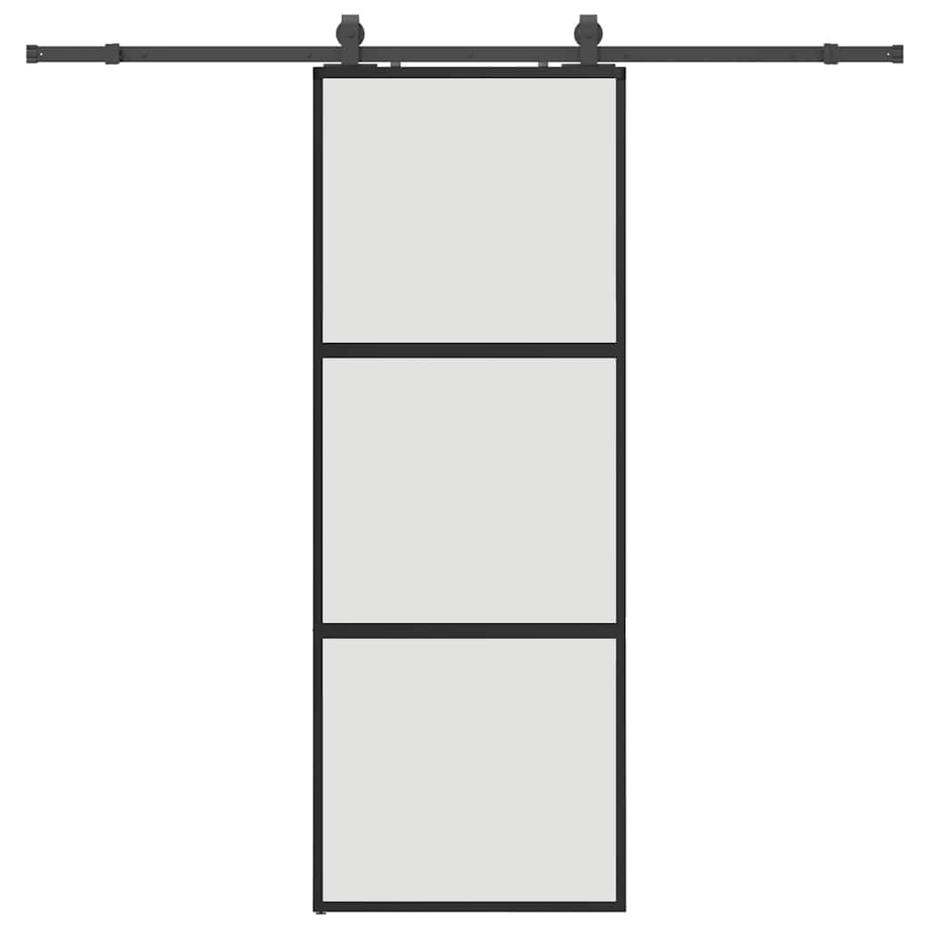 Puerta corredera con herrajes negro 76x205 cm vidrio templado
