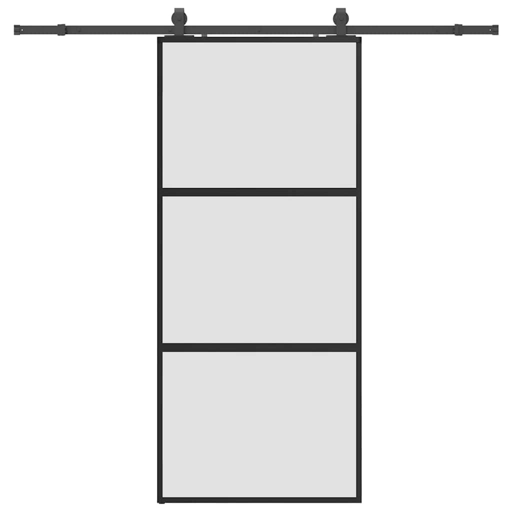 Puerta corredera con herrajes negro 90x205 cm vidrio templado