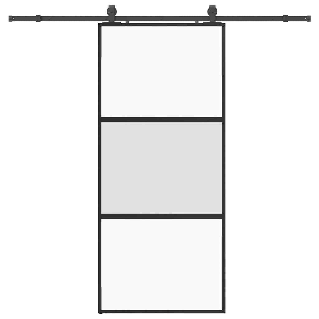 Puerta corredera con herrajes negro 90x205 cm vidrio templado