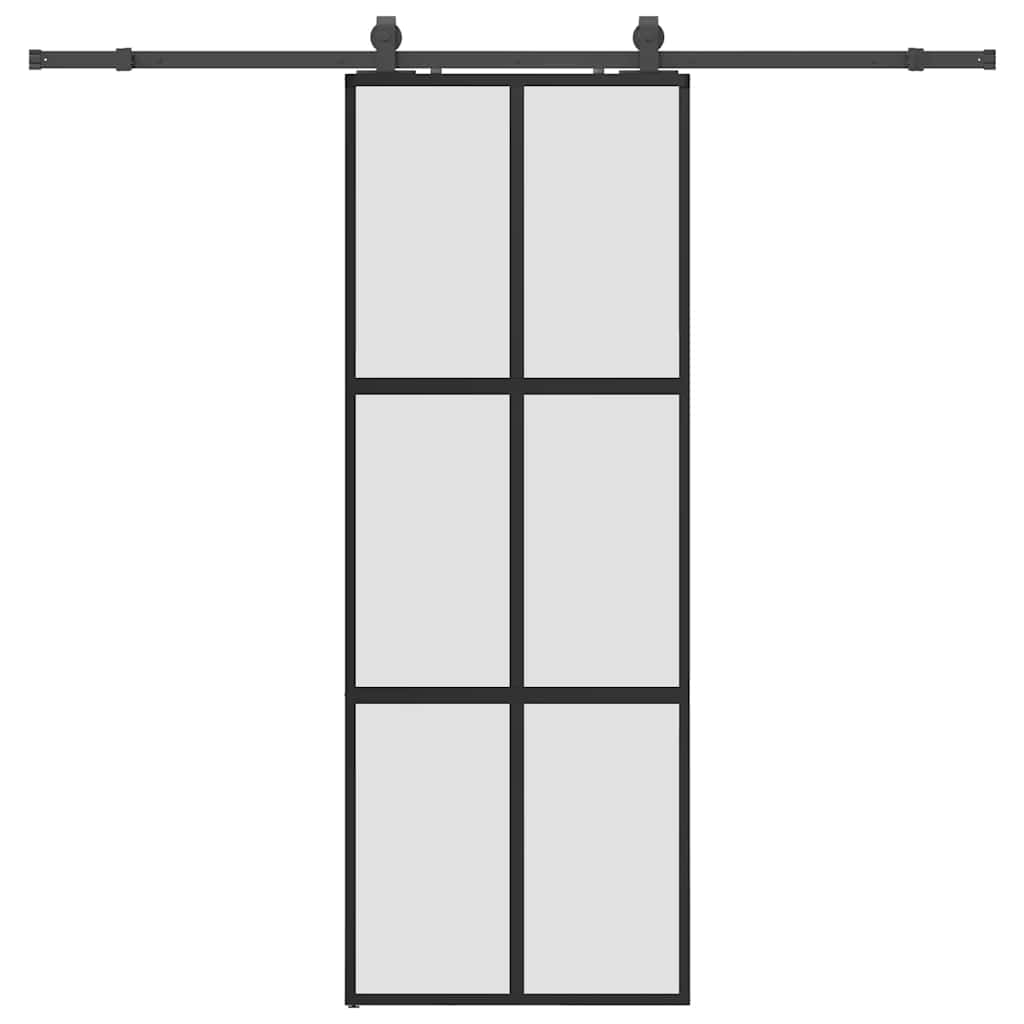 Puerta corredera con herrajes negro 76x205 cm vidrio templado