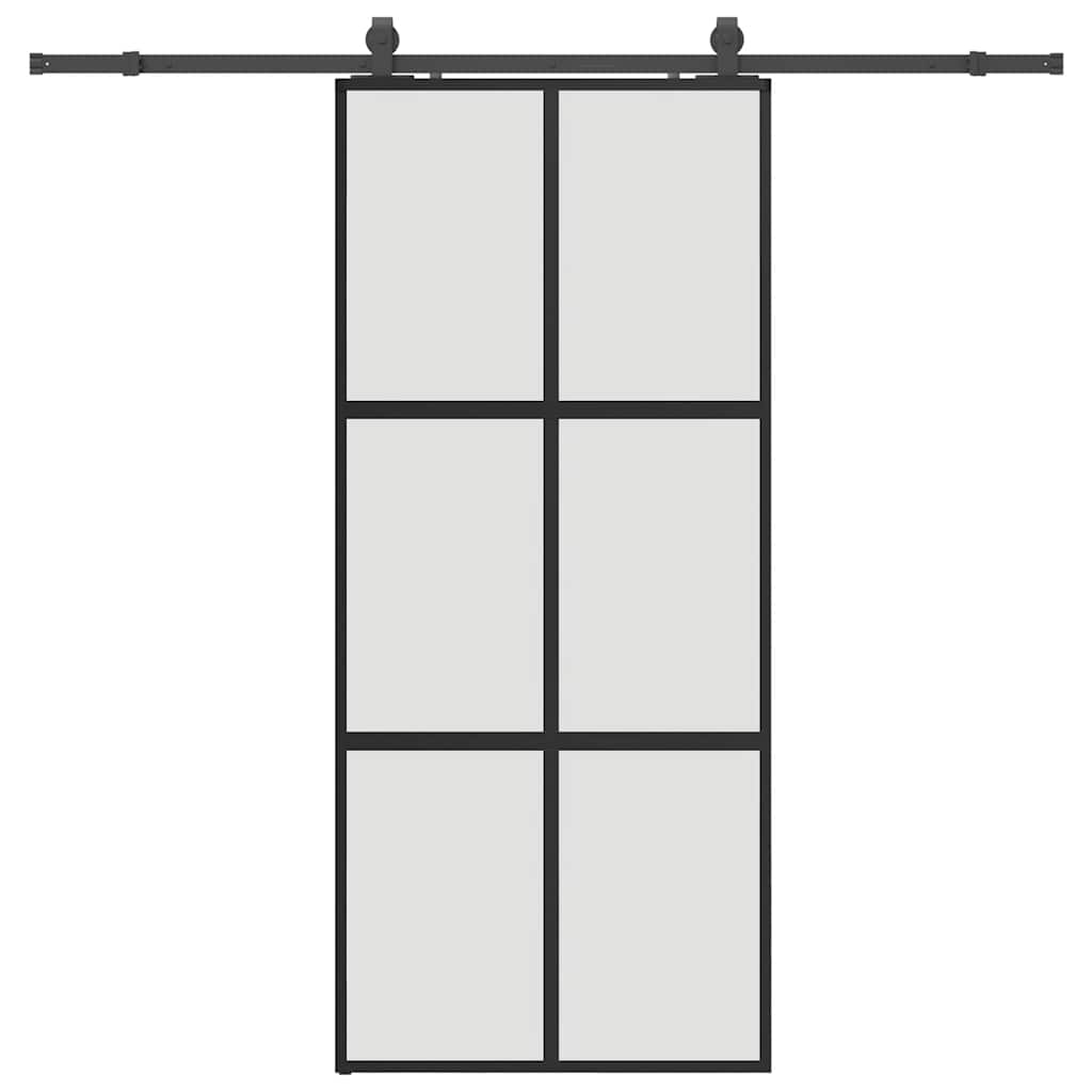 Puerta corredera con herrajes negro 90x205 cm vidrio templado