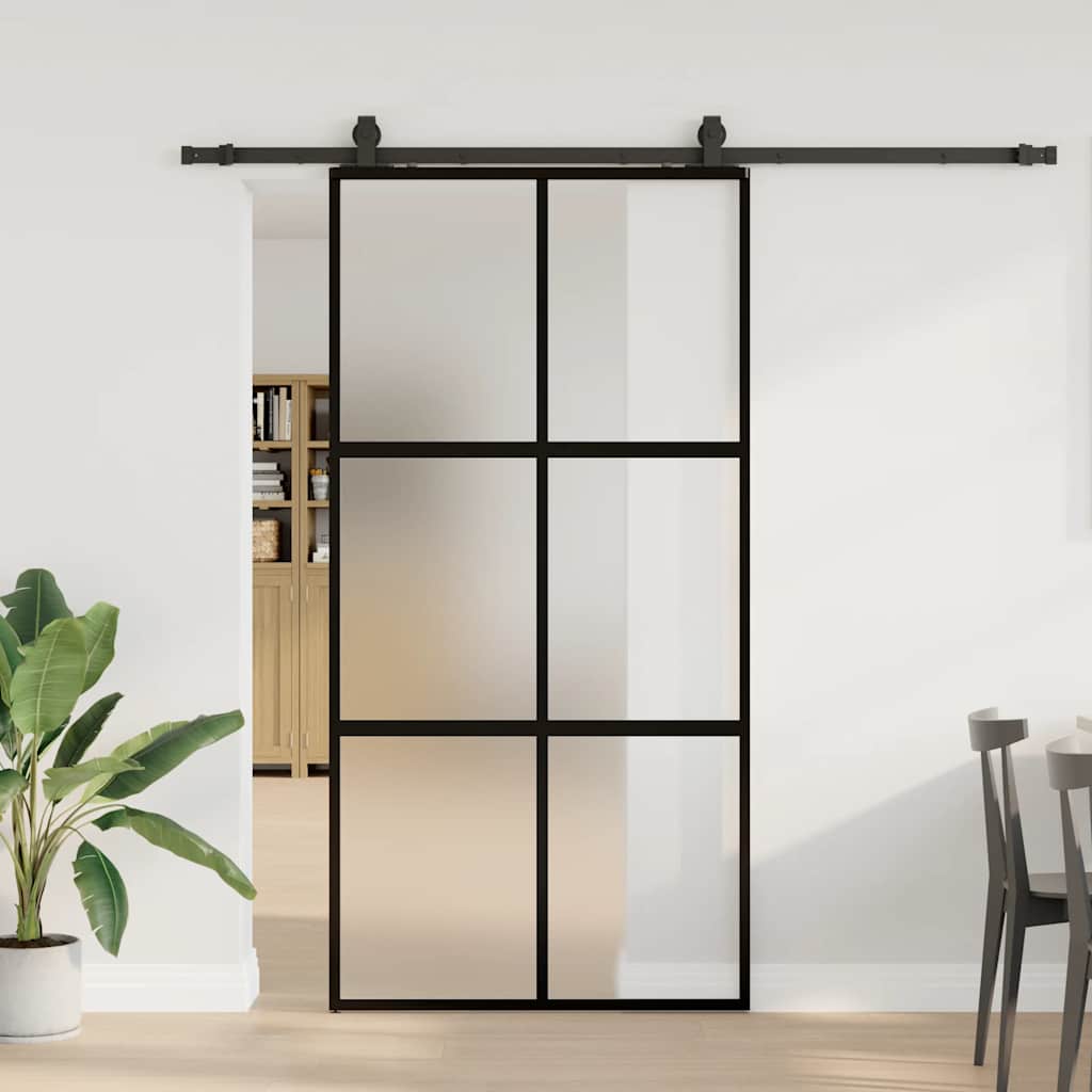 Puerta corredera herrajes negro 102,5x205 cm vidrio templado