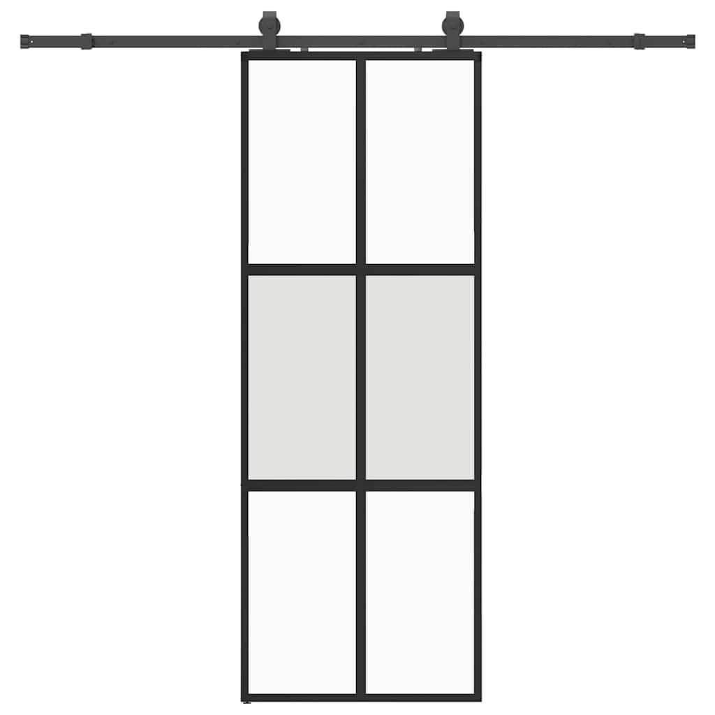 Puerta corredera con herrajes negro 76x205 cm vidrio templado