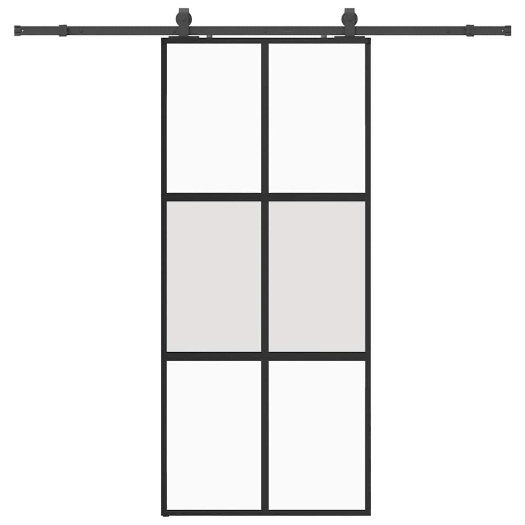 Puerta corredera con herrajes negro 90x205 cm vidrio templado