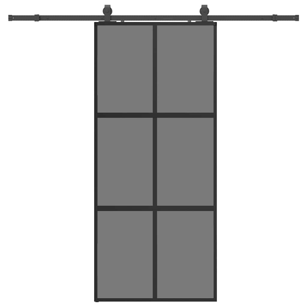 Puerta corredera con herrajes negro 90x205 cm vidrio templado