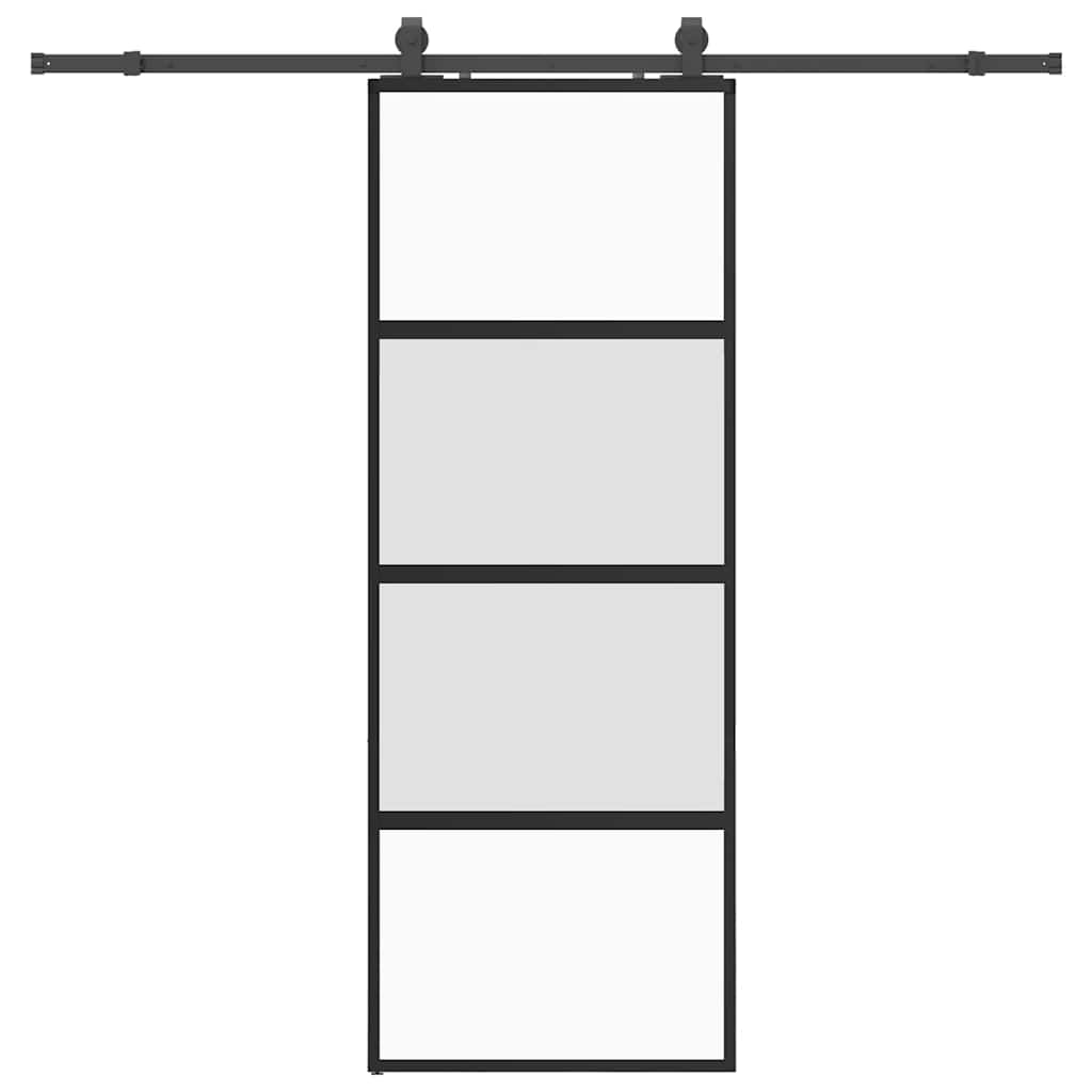Puerta corredera con herrajes negro 76x205 cm vidrio templado