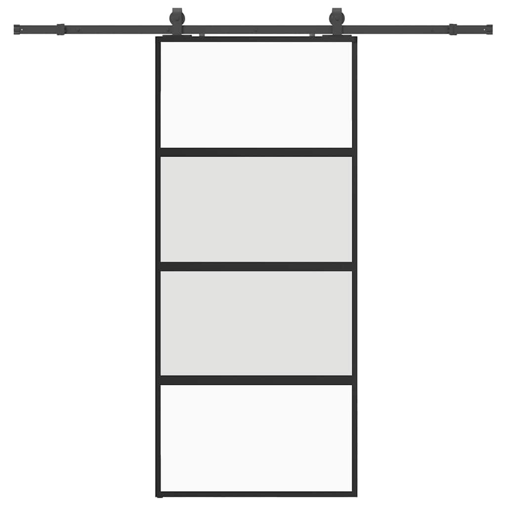 Puerta corredera con herrajes negro 90x205 cm vidrio templado