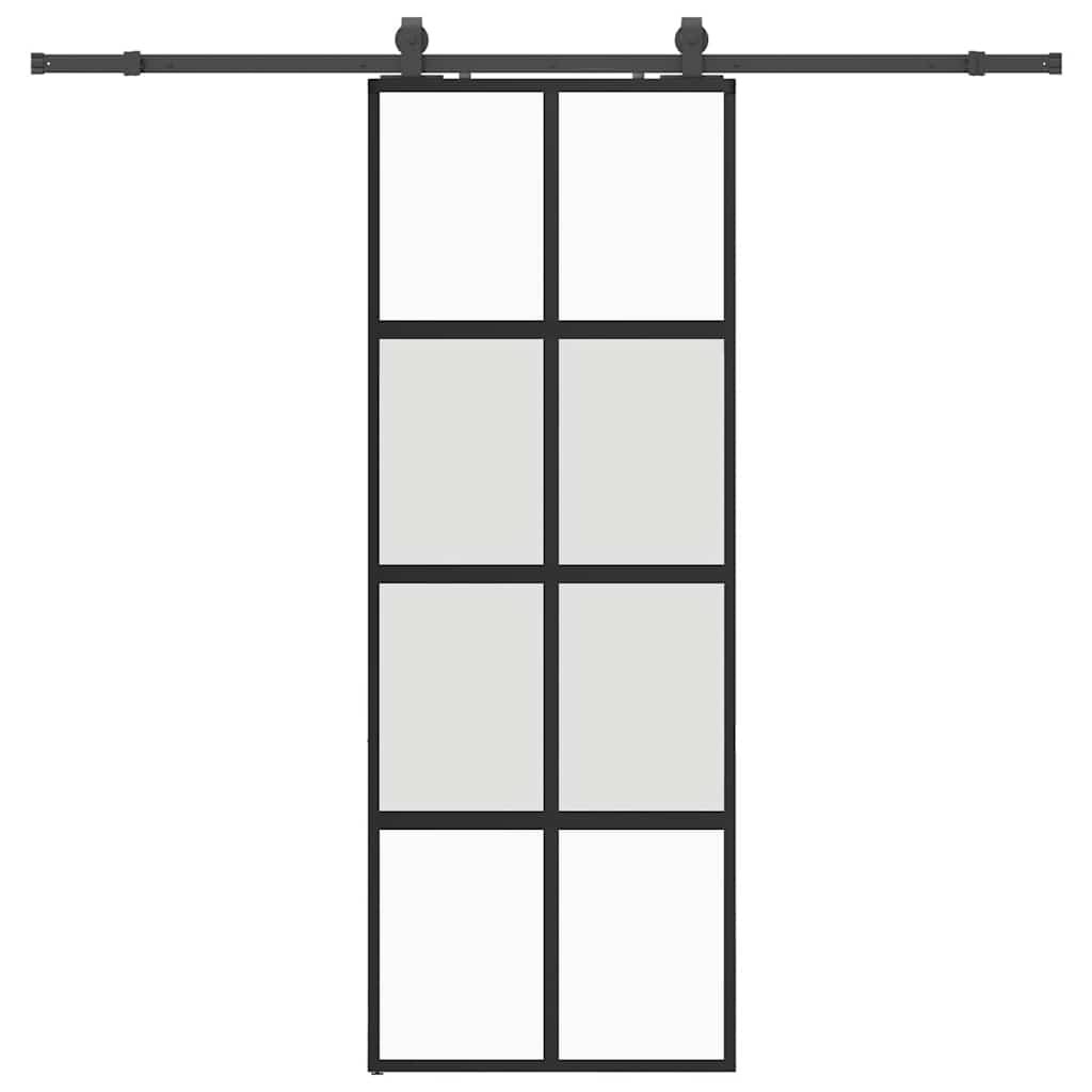 Puerta corredera con herrajes negro 76x205 cm vidrio templado