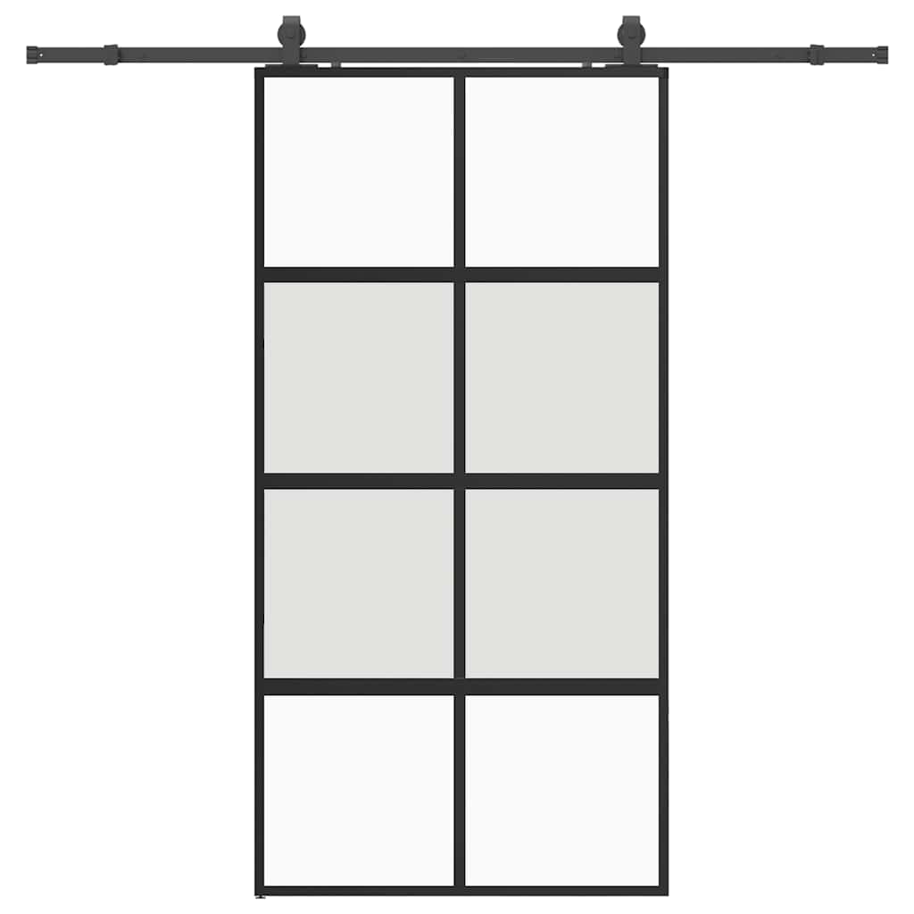 Porte coulissante ferrures noires 102,5x205 cm verre trempé 