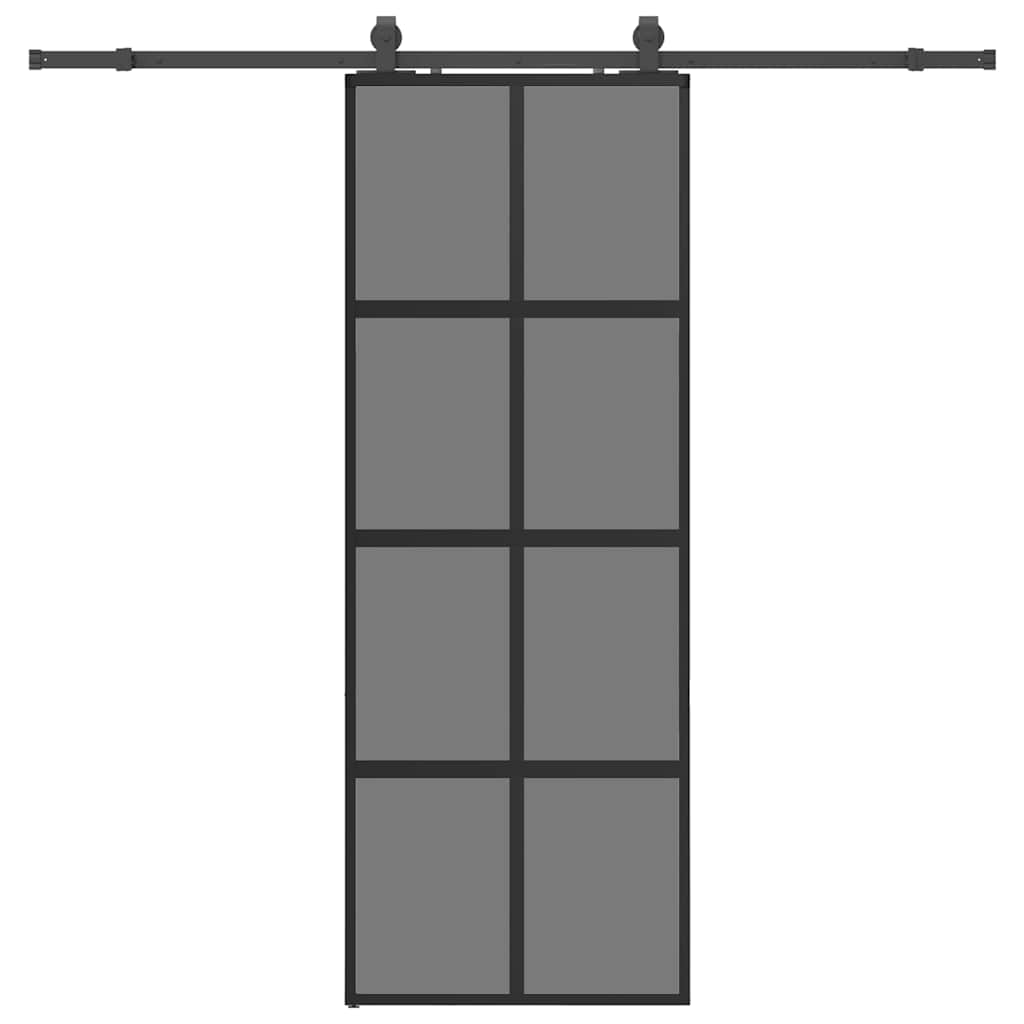 Porte coulissante avec ferrures noires 76x205 cm en verre trempé 