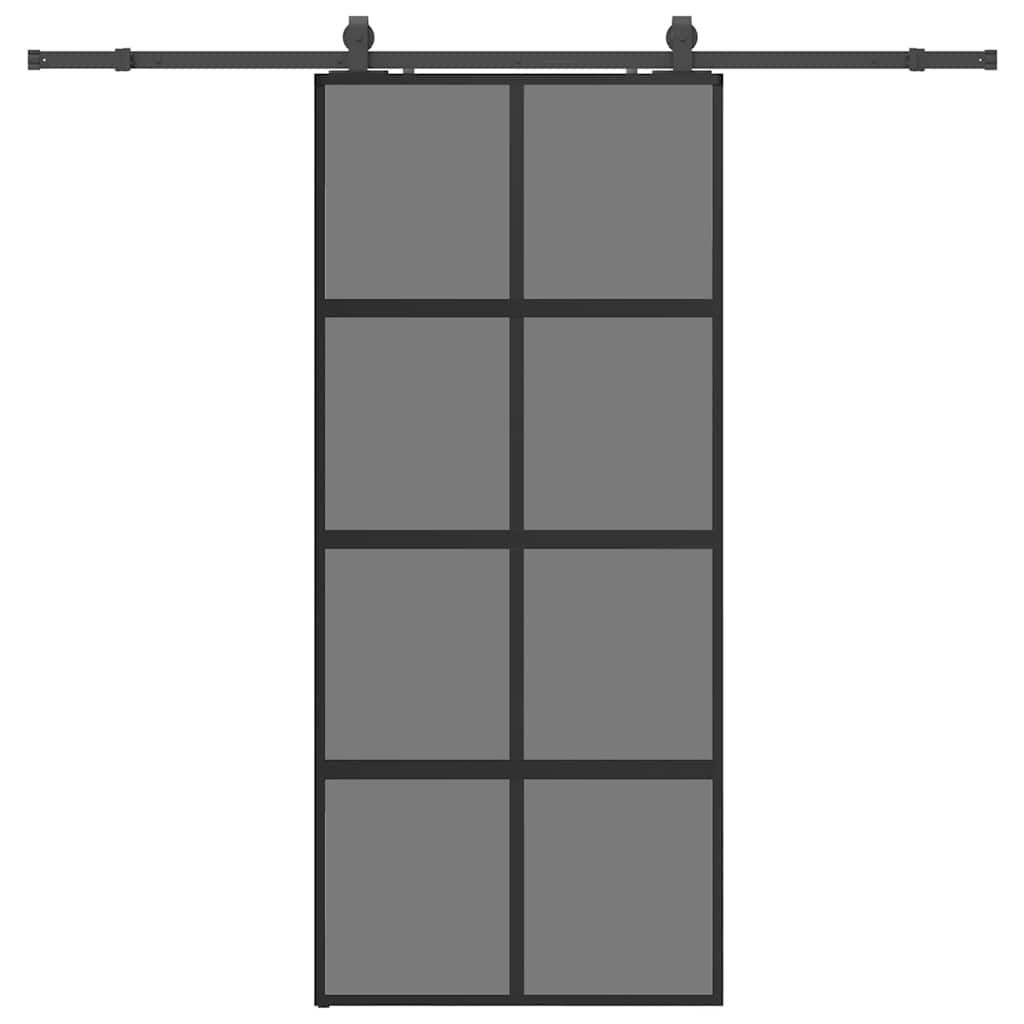 Porte coulissante avec ferrures noires 90x205 cm en verre trempé 