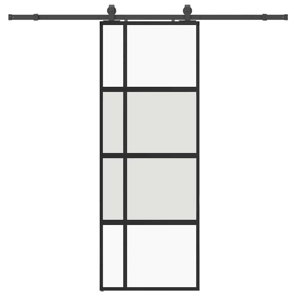 Porte coulissante avec ferrures noires 76x205 cm verre trempé 