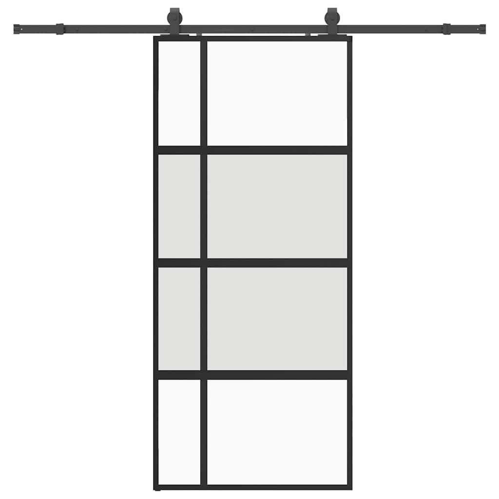 Porte coulissante avec ferrures noires 90x205 cm en verre trempé 