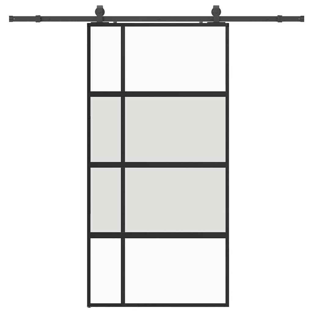 Porte coulissante quincaillerie noire 102,5x205 cm verre trempé 