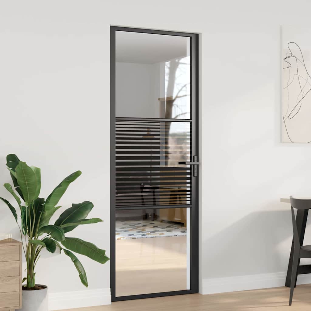 Puerta de Vidrio Rayado Negro 76 x 3,5 x 201,5 cm Aluminio