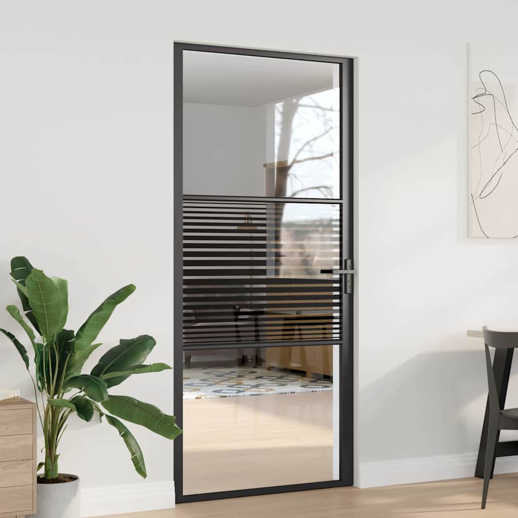 Puerta de Vidrio Rayado Negro 93 x 3,5 x 201,5 cm Aluminio