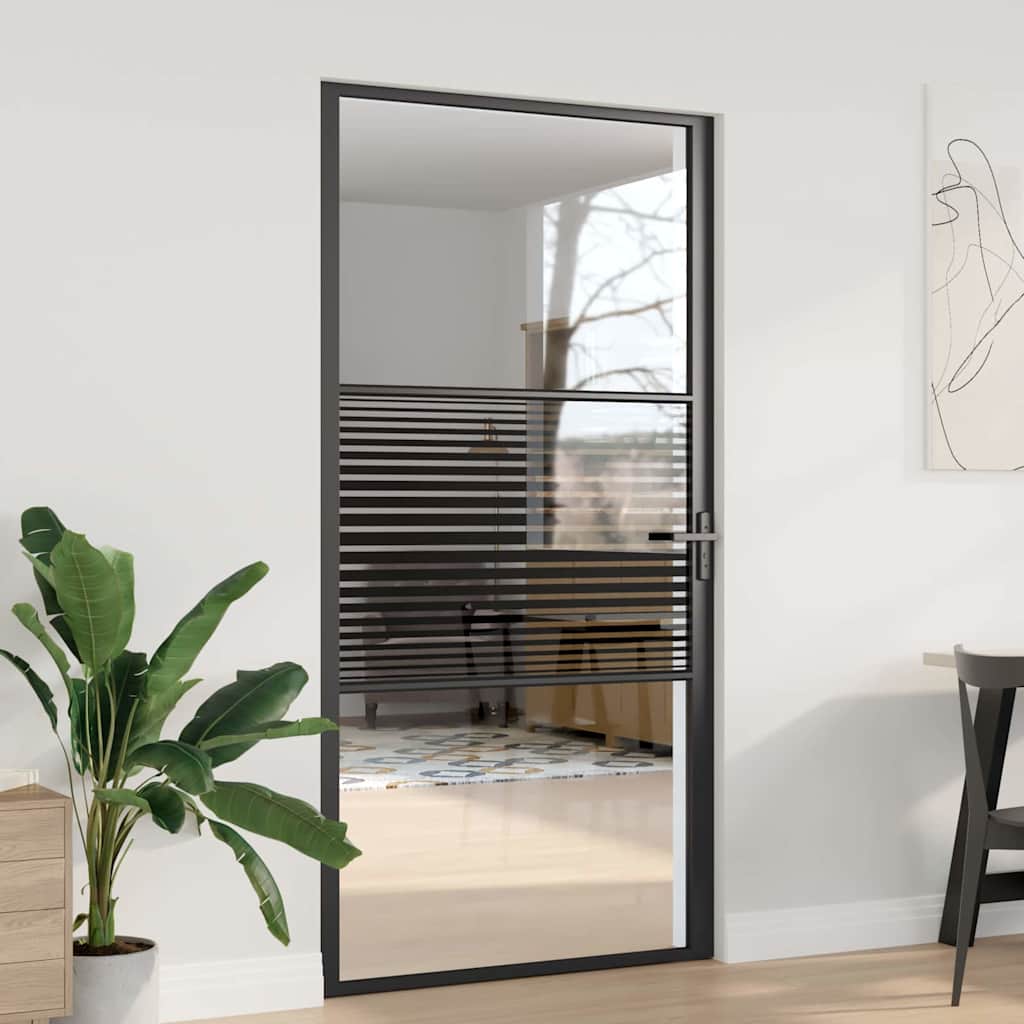 Puerta de Vidrio Rayado Negro 102,5 x 3,5 x 201,5 cm Aluminio