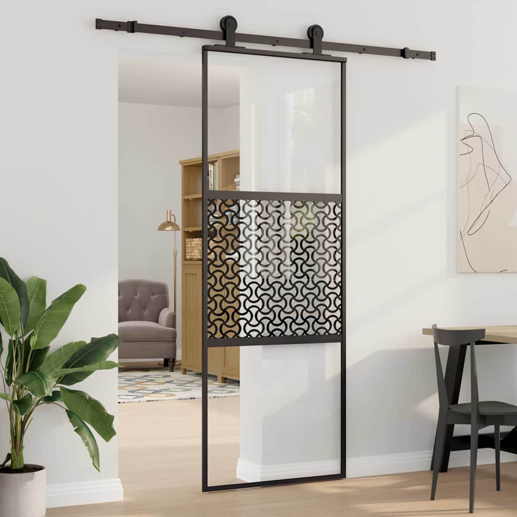 Puerta de Vidrio Calado Negro 76 x 2 x 205 cm Aluminio