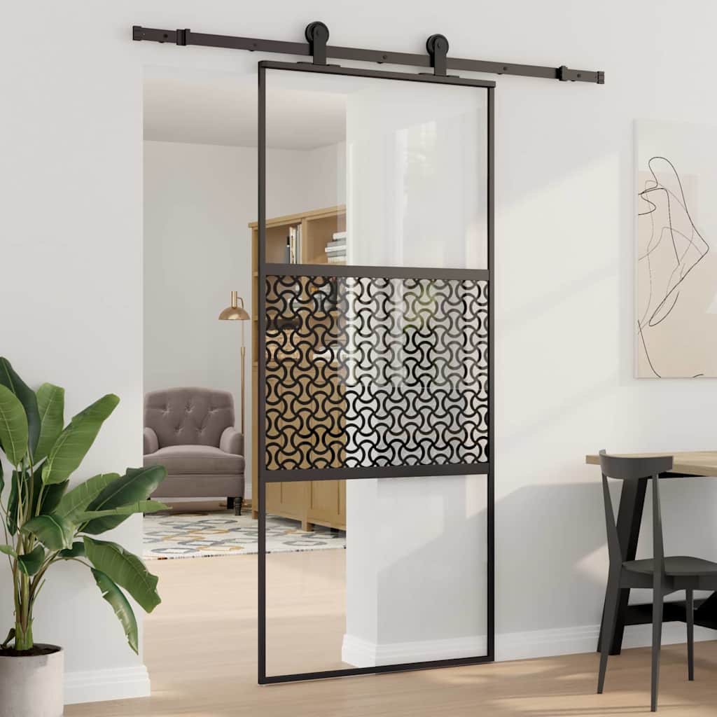 Puerta de Vidrio Calado Negro 90 x 2 x 205 cm Aluminio