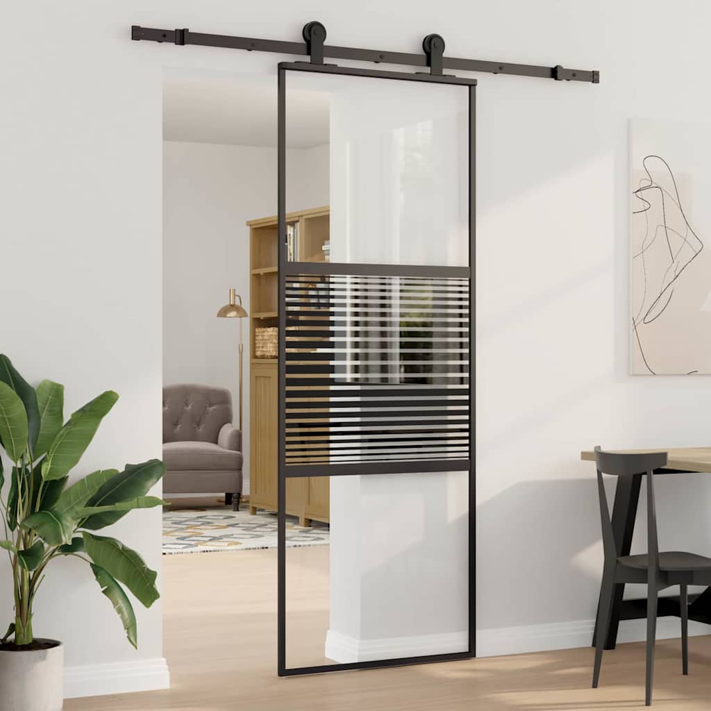 Puerta de Vidrio Rayado Negro 76 x 2 x 205 cm Aluminio