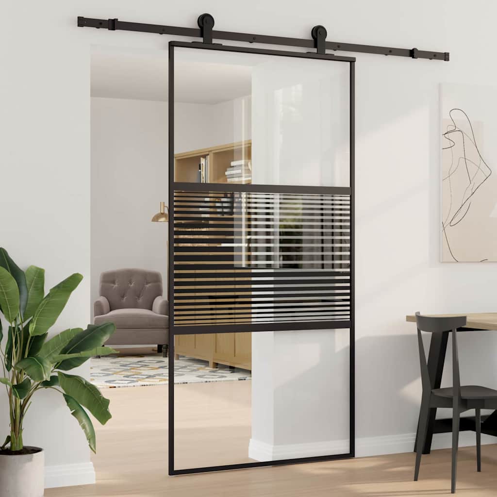 Puerta de Vidrio Rayado Negro 102,5 x 2 x 205 cm Aluminio