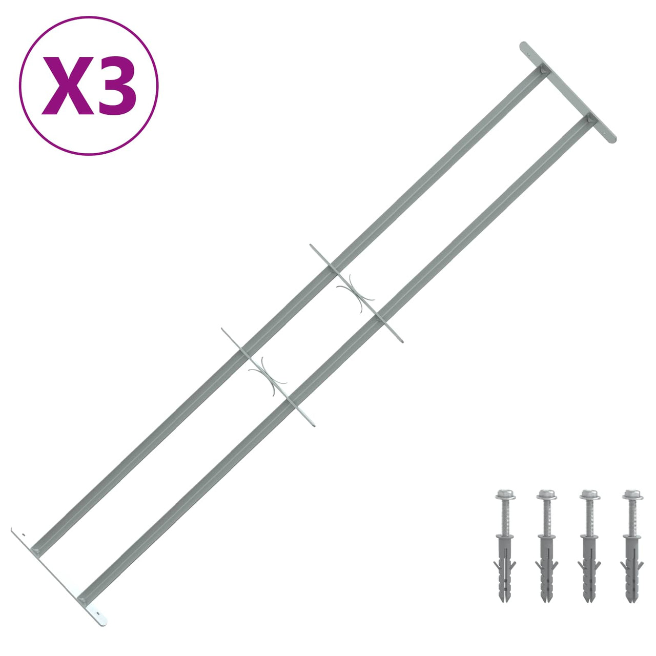 Rejilla de Seguridad para Ventanas con 2 Barras Cruzadas 3 pcs