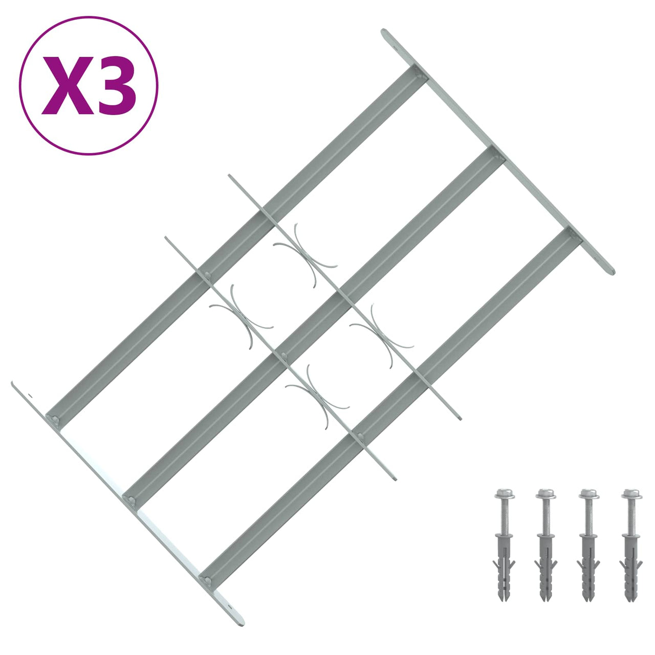 Grille de sécurité pour fenêtres avec 3 barres 3 pcs 430-740 mm 