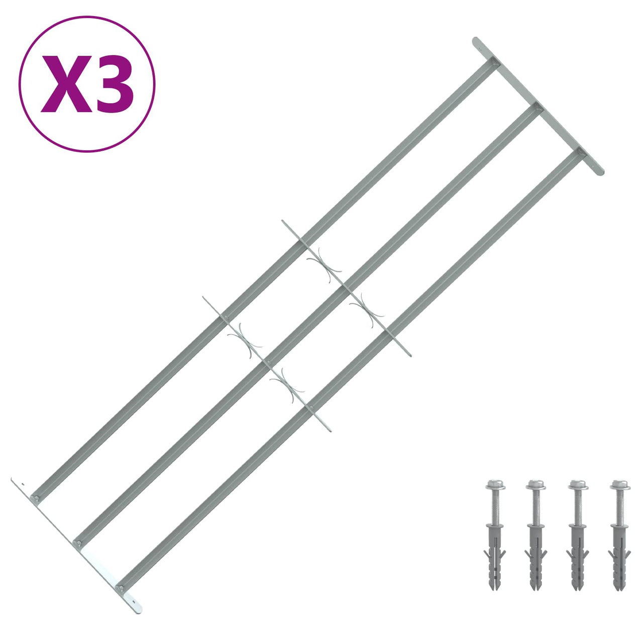 Grille de sécurité pour fenêtres avec 3 barres 3 pcs 