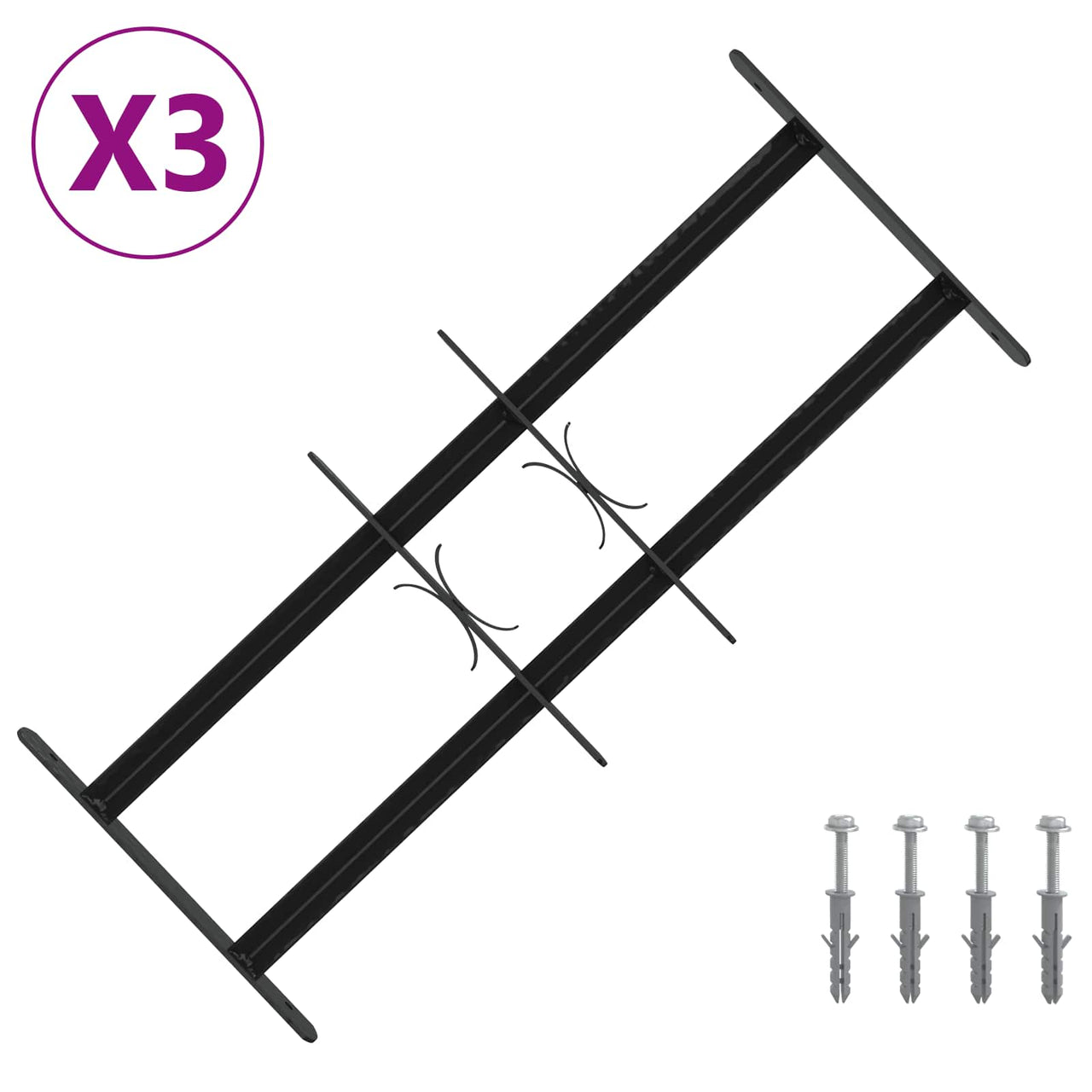 Grille de sécurité pour fenêtres avec 2 barres transversales 3 pièces 