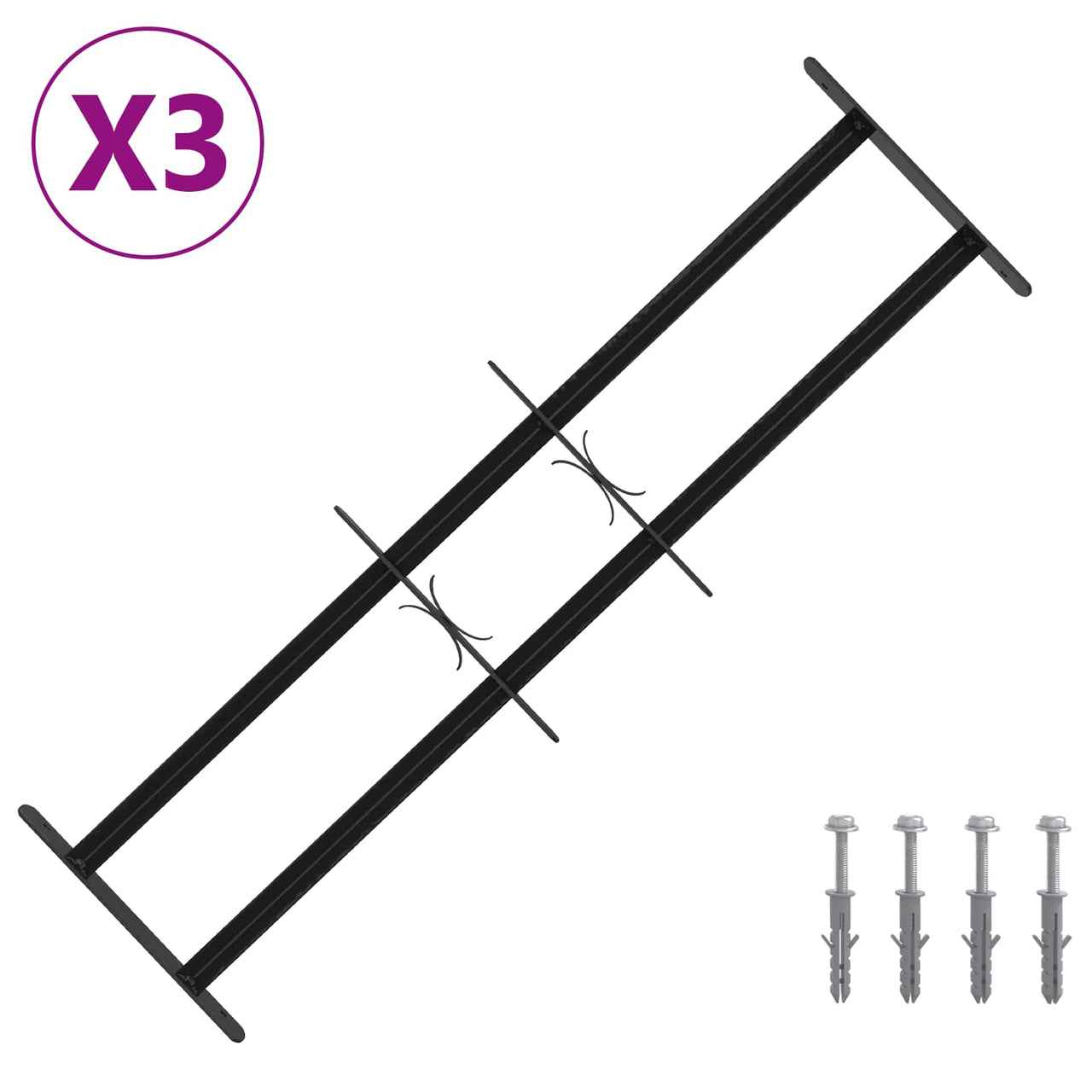 Grille de sécurité pour fenêtres avec 2 barres transversales 3 pièces 