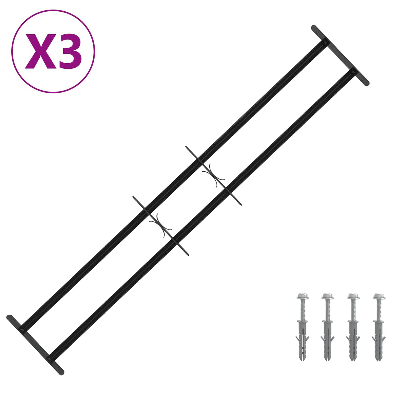 Grille de sécurité pour fenêtres avec 2 barres transversales 3 pièces 