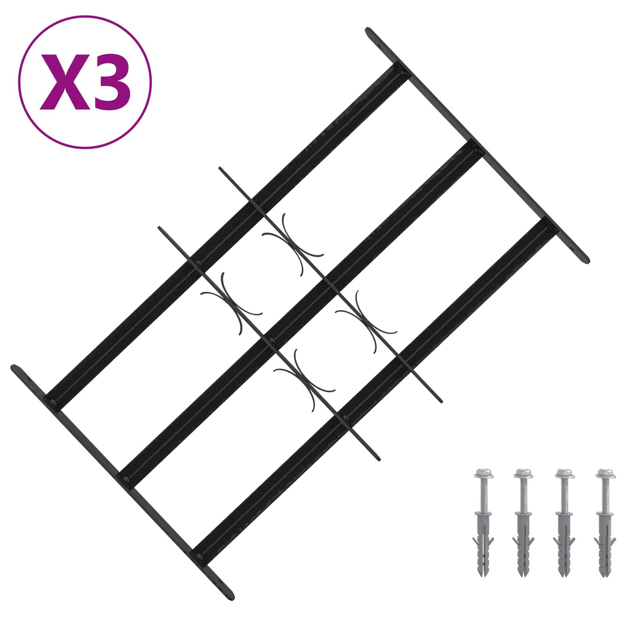 Grille de sécurité pour fenêtres avec 3 barres, 3 pcs 43-74 cm 
