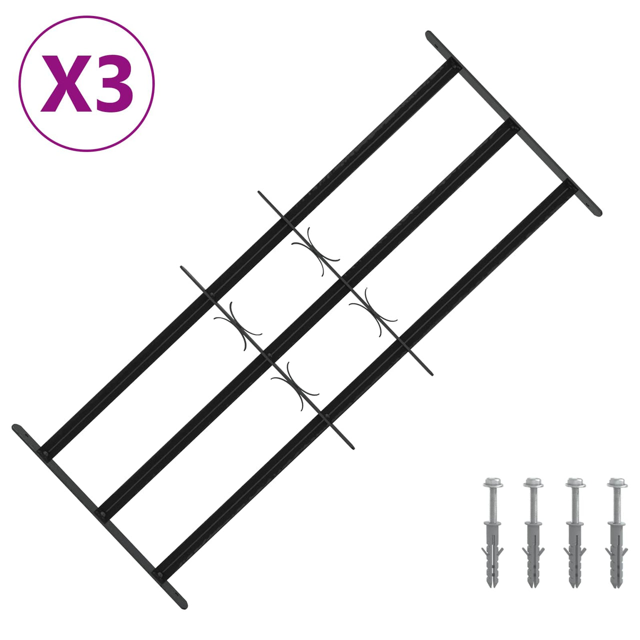 Grille de sécurité pour fenêtres avec 3 barres 3 pièces 63-114 cm 