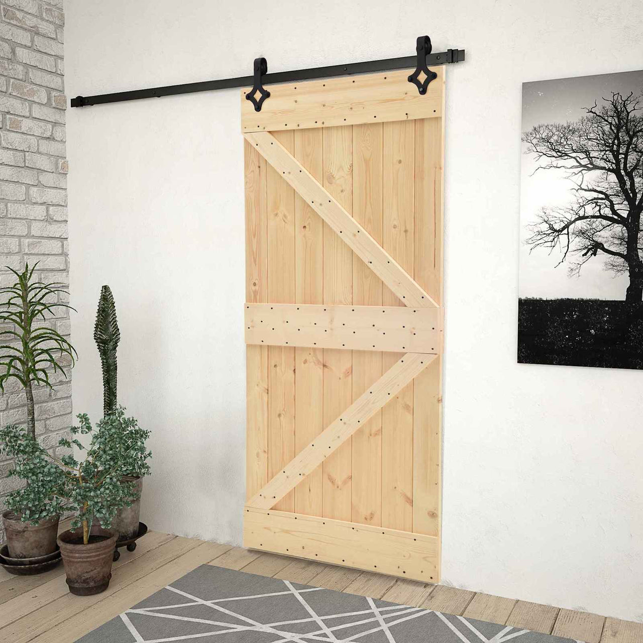 Porte coulissante naturelle et noire 80 x 210 cm 