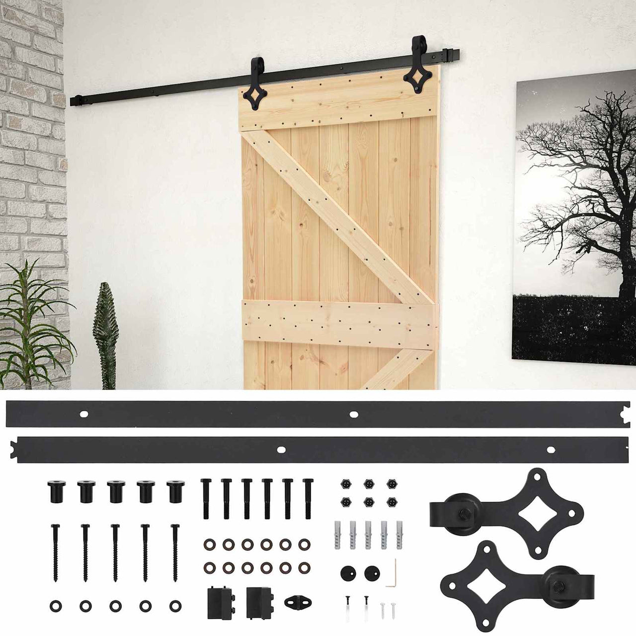 Porte coulissante naturelle et noire 80 x 210 cm 