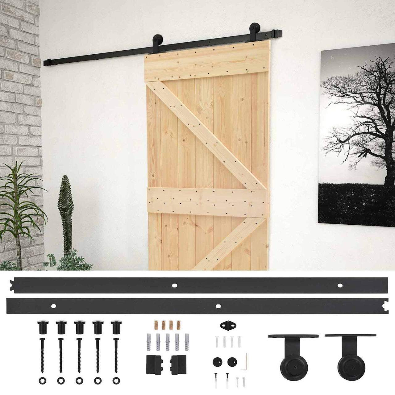Porte coulissante naturelle et noire 80 x 210 cm 
