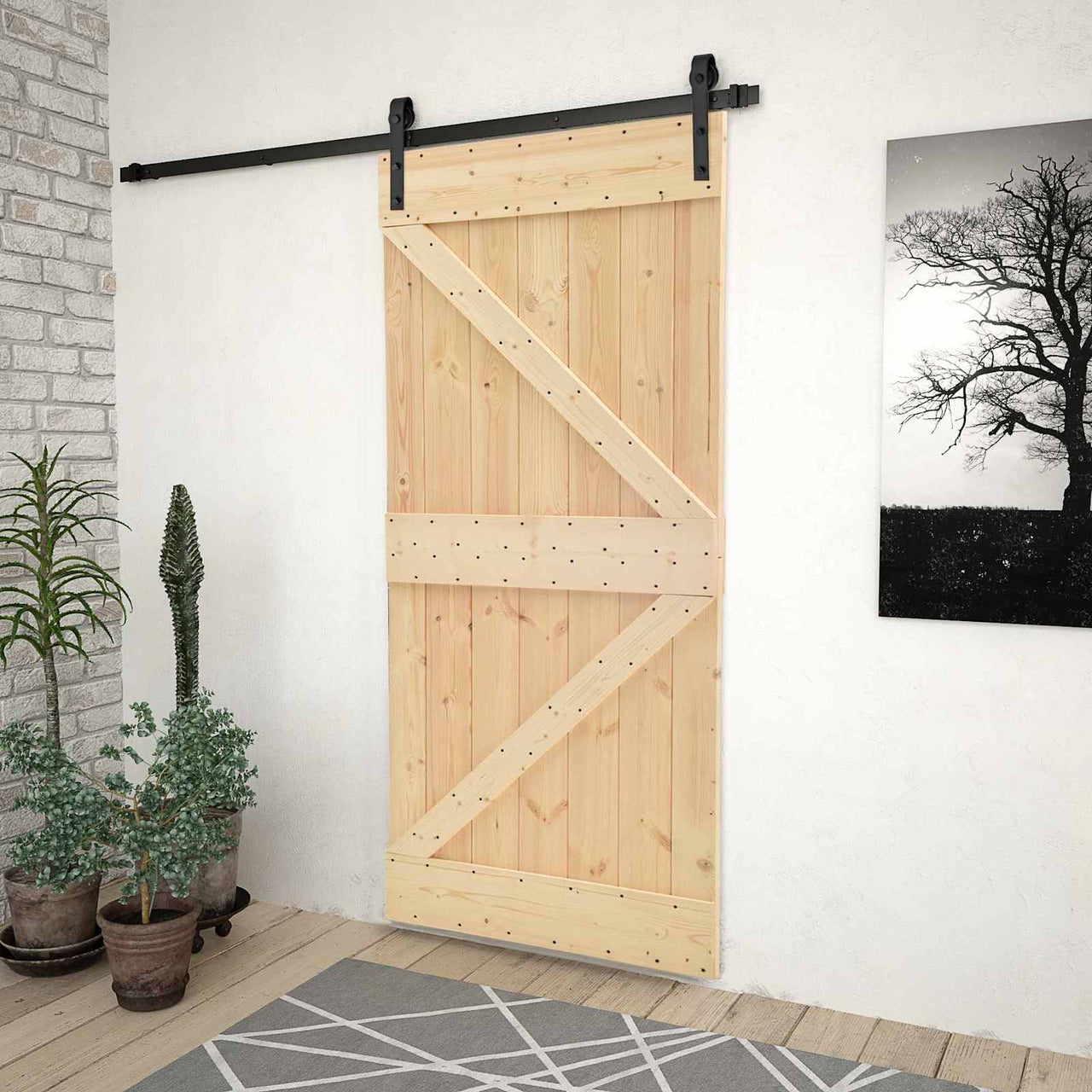 Porte coulissante naturelle et noire 80 x 210 cm 