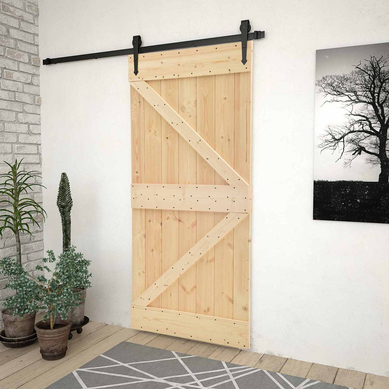 Porte coulissante naturelle et noire 90 x 210 cm 