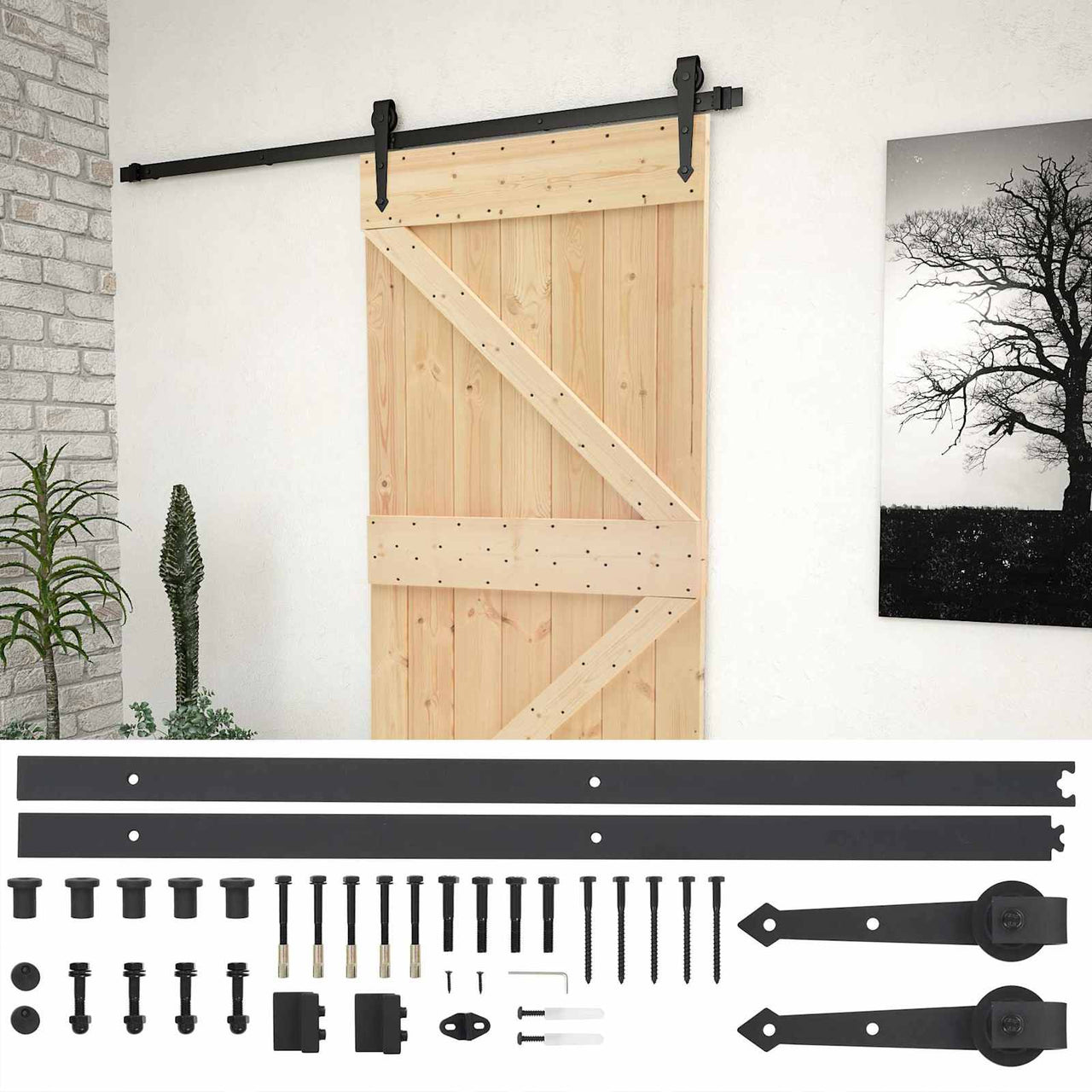 Porte coulissante naturelle et noire 90 x 210 cm 