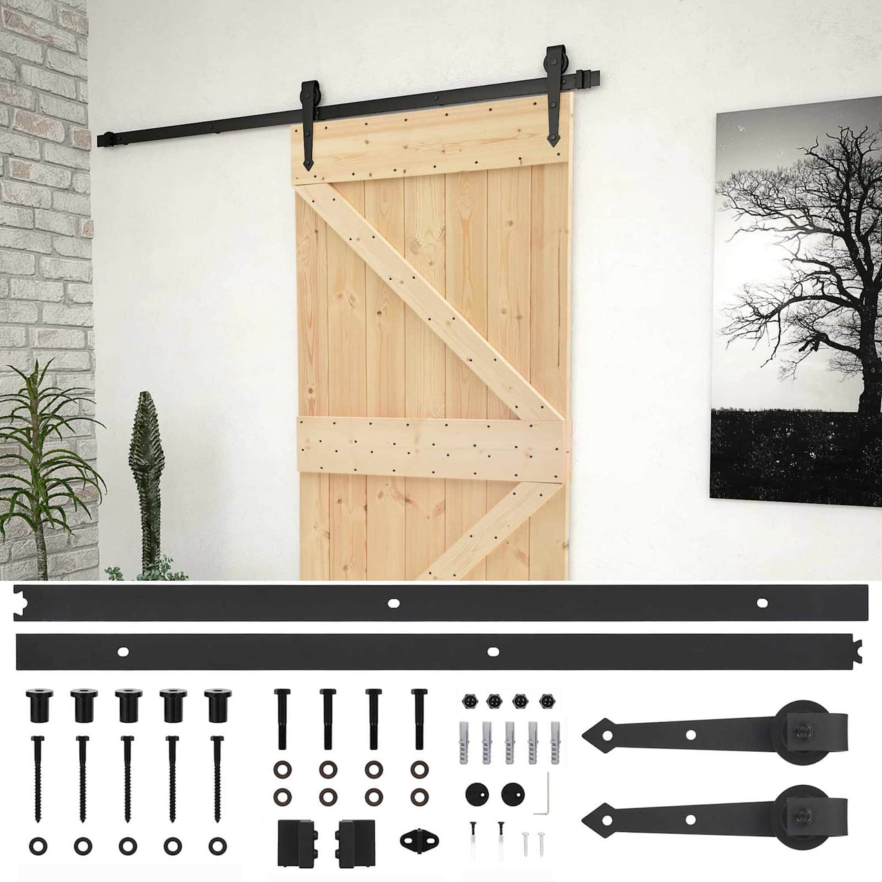 Porte coulissante naturelle et noire 90 x 210 cm 