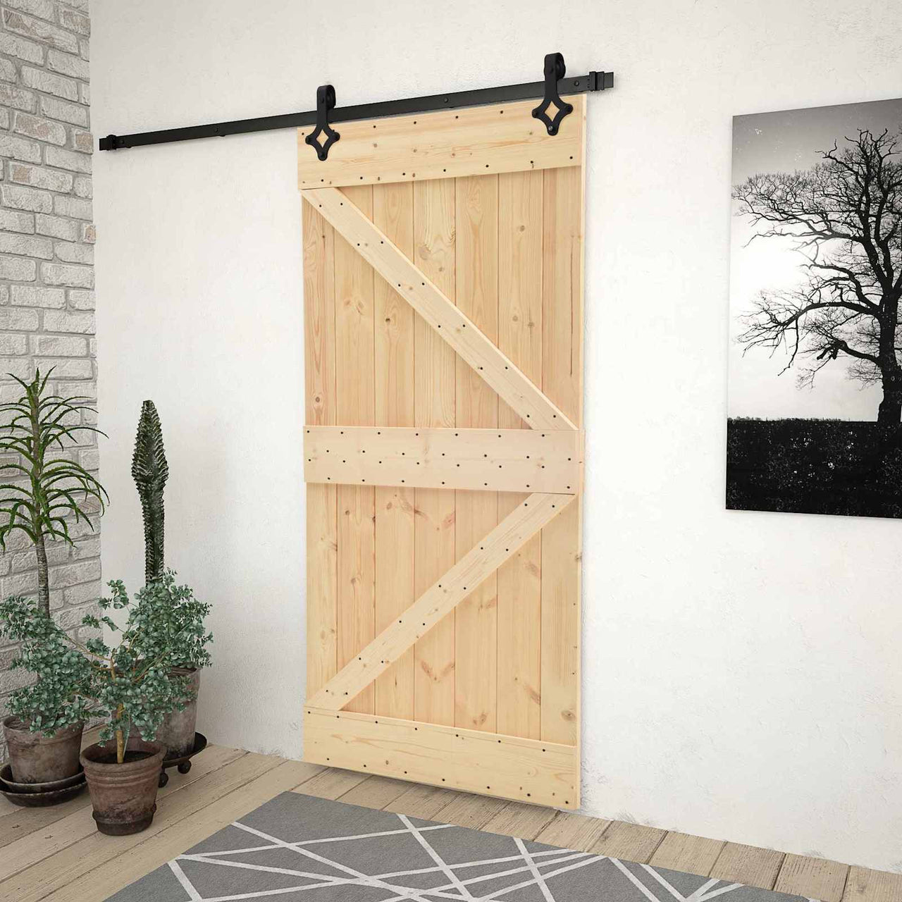 Porte coulissante naturelle et noire 90 x 210 cm 