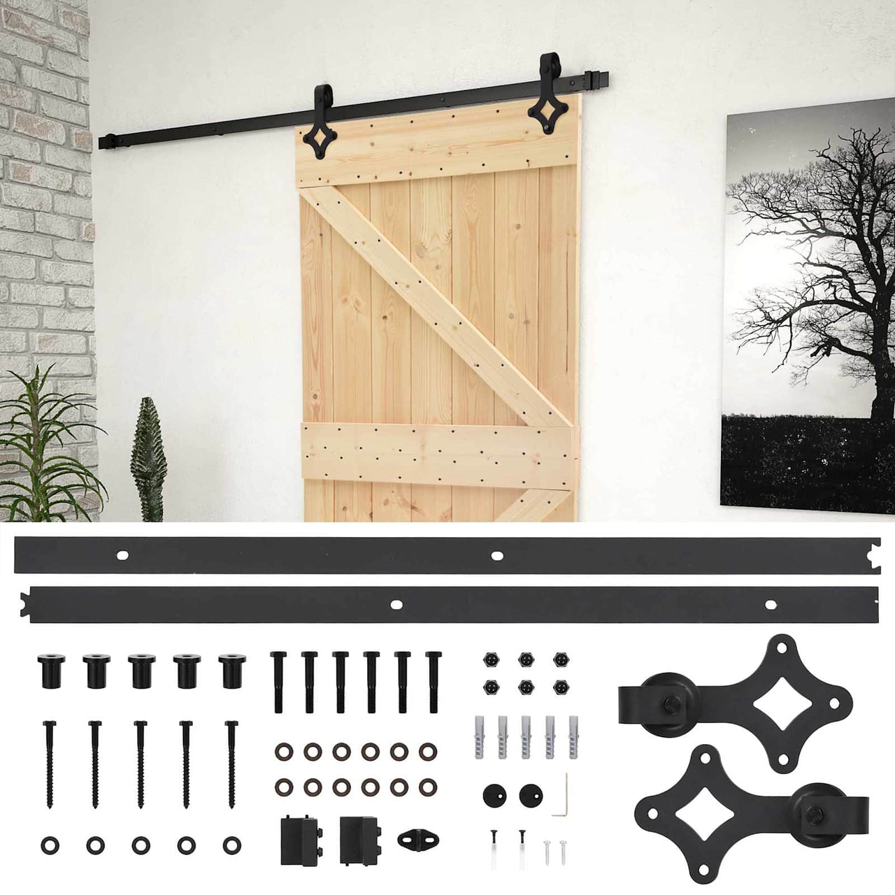 Porte coulissante naturelle et noire 90 x 210 cm 