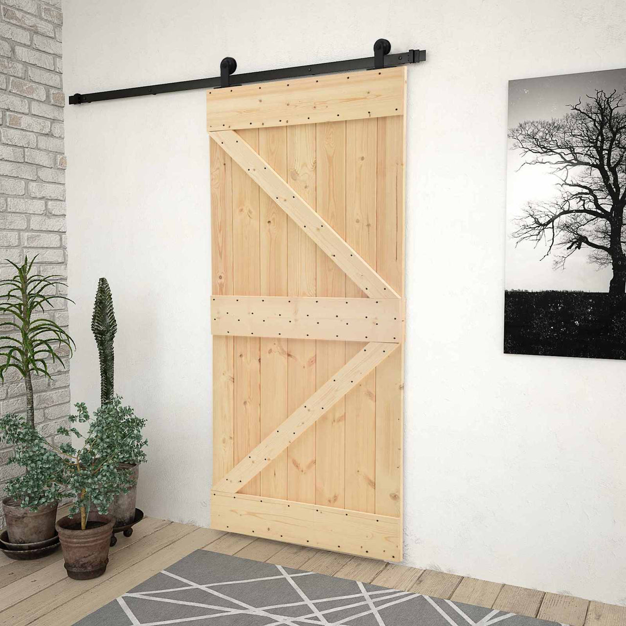 Porte coulissante naturelle et noire 90 x 210 cm 