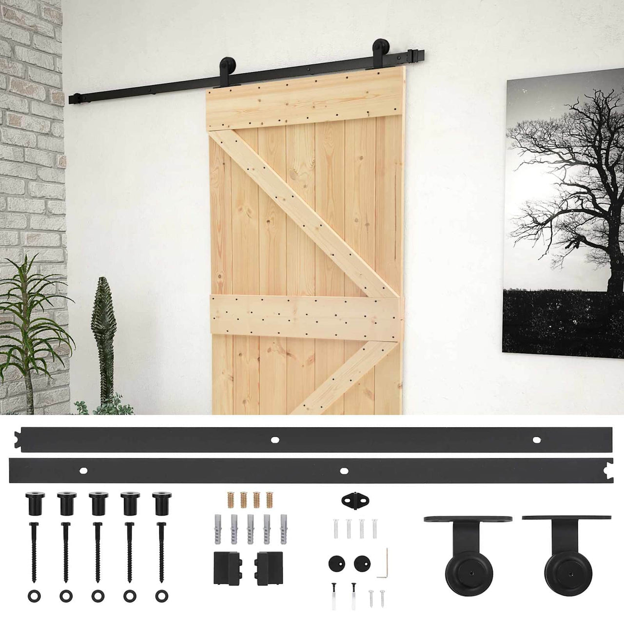 Porte coulissante naturelle et noire 90 x 210 cm 