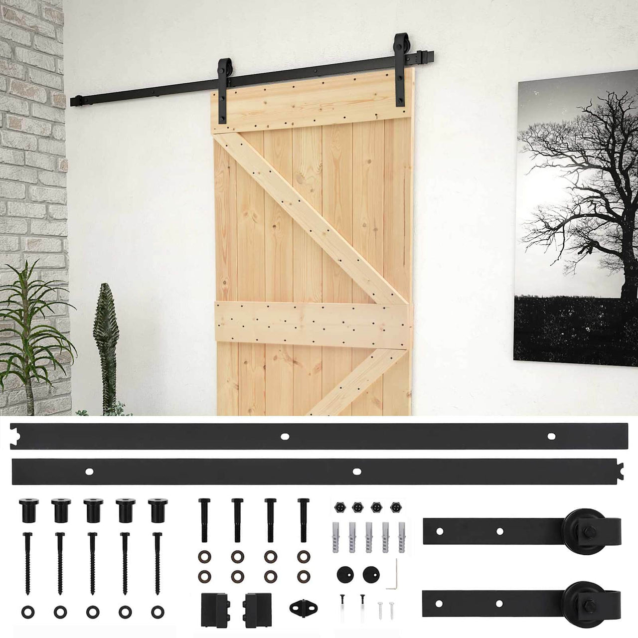 Porte coulissante naturelle et noire 90 x 210 cm 
