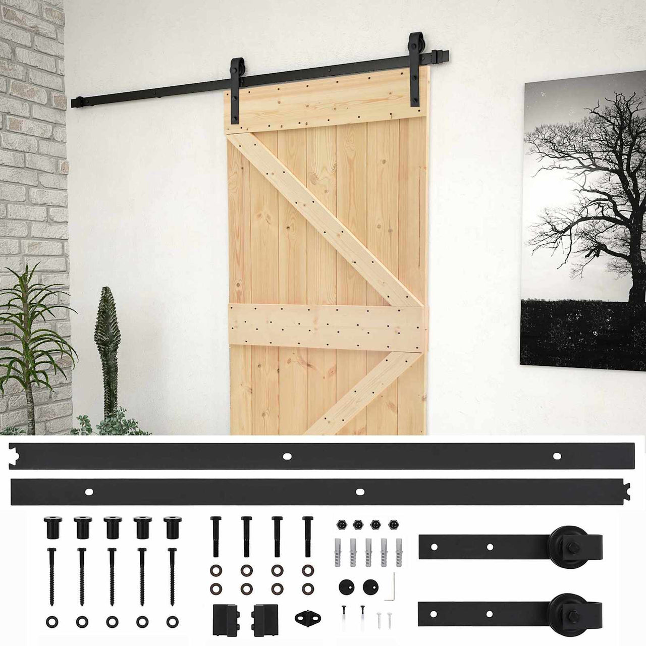 Porte coulissante naturelle et noire 90 x 210 cm 