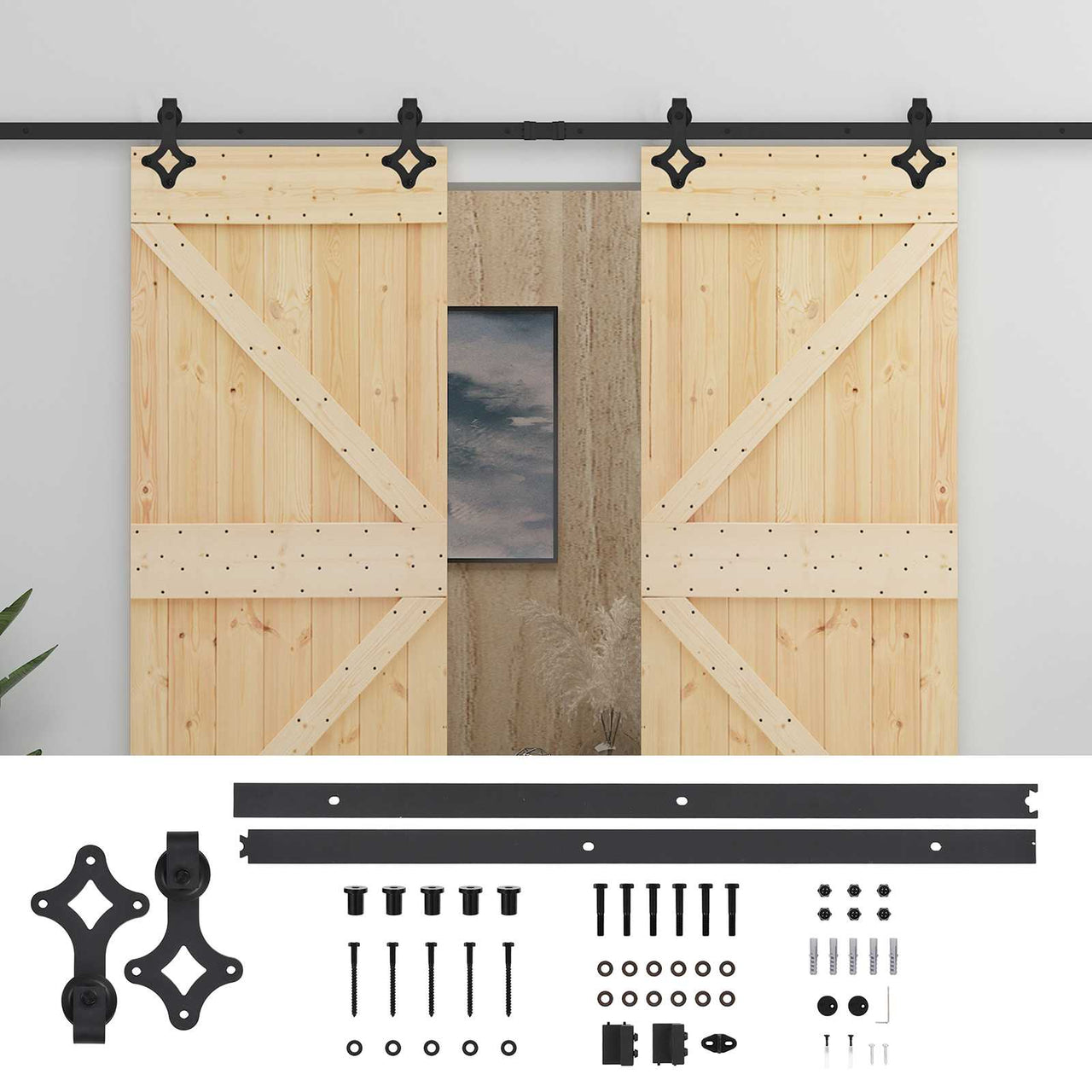 Porte coulissante 2 pcs Naturel et noir Bois de pin massif 
